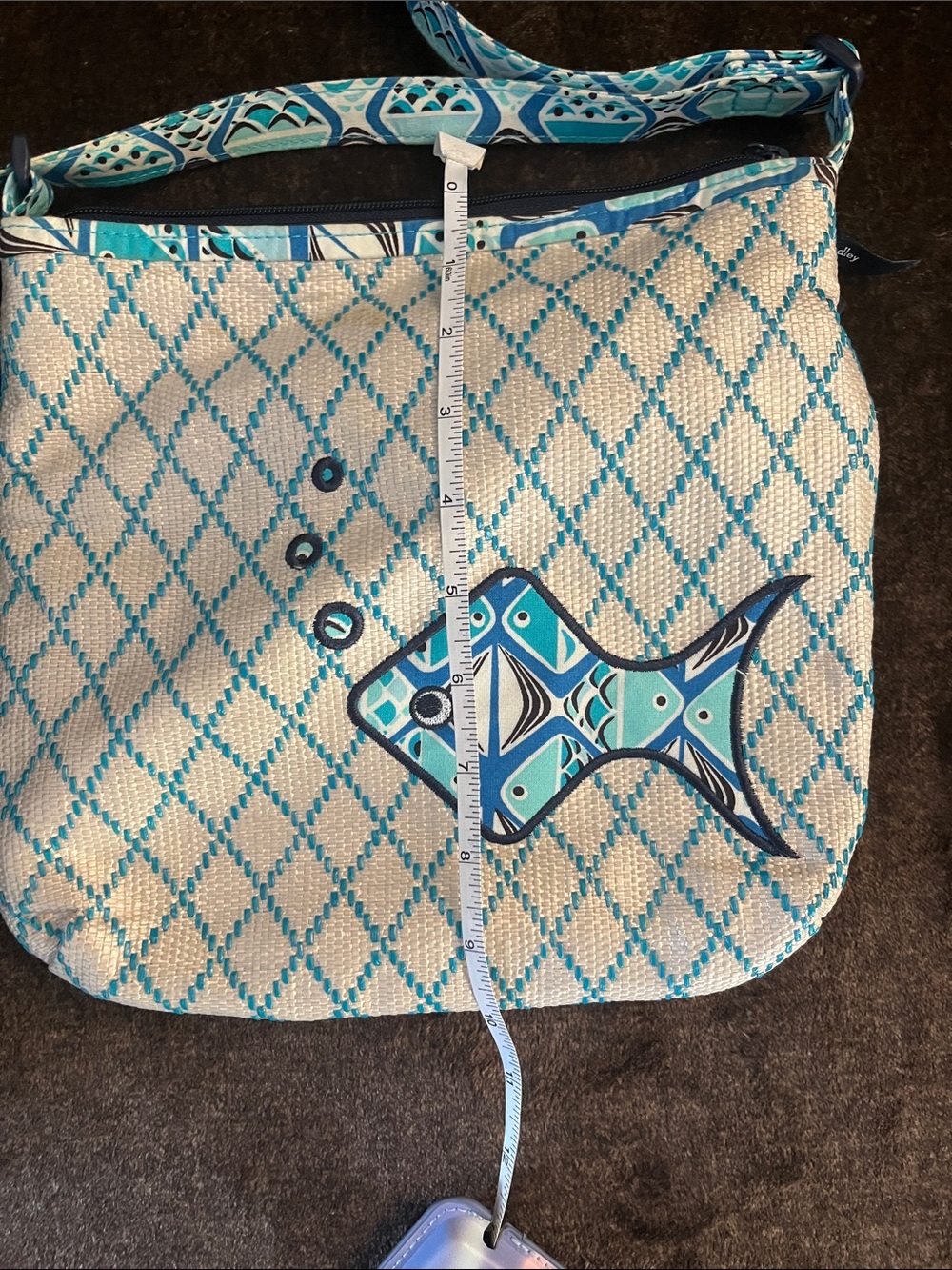 Vera Bradley Teal and Blue Fish Motif Crossbody Bag - Picture 5 of 5